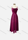 Wholesale Women's Elegant Plain Spaghetti Strap Ruched Maxi Evening Dress - Liuhuamall