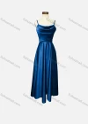 Wholesale Women's Elegant Plain Spaghetti Strap Ruched Maxi Evening Dress - Liuhuamall