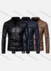 Wholesale Men's Fashion Moto Stand Collar Zipper Pockets Zipper Leather Jacket - Liuhuamall