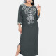 Women's African Embroidery Robe 3/4 Sleeve Split Side Curved Hem Maxi Dress Dim Gray Clothing Wholesale Market -LIUHUA