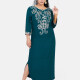 Women's African Embroidery Robe 3/4 Sleeve Split Side Curved Hem Maxi Dress Dark Green Clothing Wholesale Market -LIUHUA