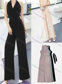 Wholesale Women's Casual Halter Sleeveless Wrap Peplum Plain Jumpsuit 2983-7#, LIUHUA CLOTHING WHOLESALE