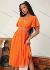 Wholesale Women's Casual Wrap V Neck Butterfly Sleeve Guipure Lace Trim Plain Midi Dress AY111# - Liuhuamall