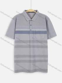 Wholesale Men's Short Sleeve Striped Pocket Casual Polo Shirt, LIUHUA CLOTHING WHOLESALE