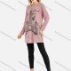 Wholesale Women's Casual Round Neck Eiffel Tower Print Long Rib-Knit Tunic Pink Clothing Wholesale Market Liuhua