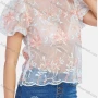 Wholesale Women's Sexy Floral Embroidery Semi-sheer Petal Hem Round Neck Blouse preview
