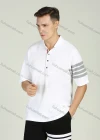 Wholesale Men's Short Sleeve Regular Fit Button Down Striped Polo Shirt - Liuhuamall