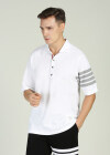 Wholesale Men's Short Sleeve Regular Fit Button Down Striped Polo Shirt - Liuhuamall