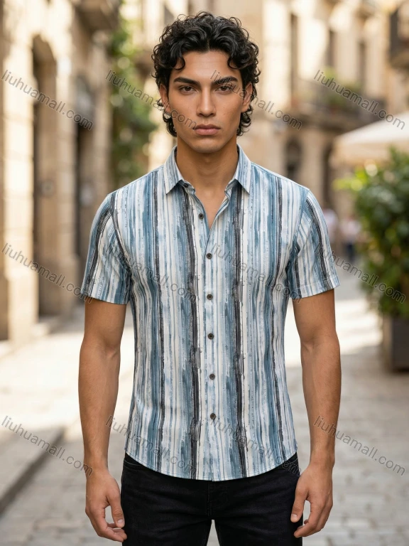 Wholesale 2026 New Men's Slim Fit Striped Short Sleeve Button Down Shirt - Wholesale & In Stock