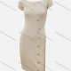 Wholesale Women's Summer Casual Plain Short Sleeve Button Front High Waist Bodycon Knit Dress Apricot Clothing Wholesale Market Liuhua