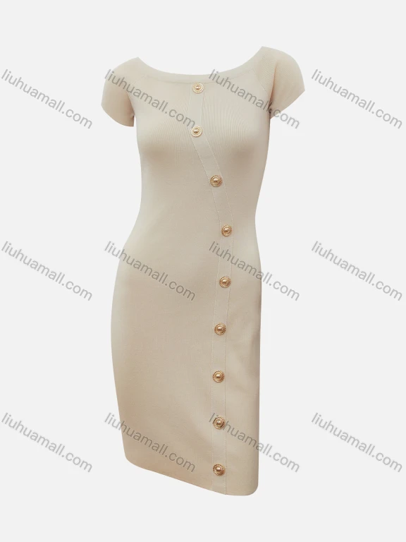 Wholesale Women's Summer Casual Plain Short Sleeve Button Front High Waist Bodycon Knit Dress