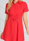 Wholesale Women's Casual Short Sleeve Button Front Belted Plain Short Shirt Dress - Liuhuamall