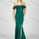 Wholesale Women's Glamorous Off Shoulder Plain Sequin Pleated Split Front Lace Trim Maxi Mermaid Evening Dress 7017# Green Clothing Wholesale Market Liuhua