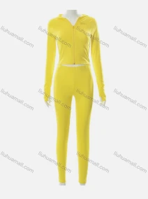 Wholesale Women's Sporty Plain Zipper Long Sleeve Crop Hoodie & Legging 2 Piece Set, LIUHUA CLOTHING WHOLESALE