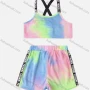 Wholesale Girl's Casual Tie Dye Straps Crisscross Cami Top & Shorts 2 Piece Set preview