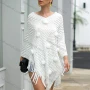 Wholesale Women's Casual Batwing Sleeve Pom Pom Fringe Trim Poncho preview