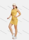 Wholesale Women's Casual Crew Neck Sleeveless Ribbed Side Drawstring Slim Knit Mini Dress 2123# - Liuhuamall