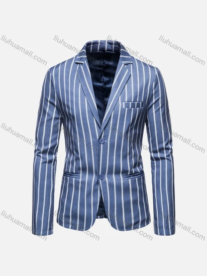 Wholesale Men's Formal Business Striped 2 Buttons Lapel Patch Pocket Suit Jacket