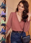 Wholesale Women's Casual Plain V Neck Long Sleeve Blouse - Liuhuamall