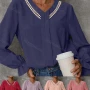 Wholesale Women's Casual Plain Striped V Neck Long Sleeve Blouse preview