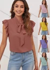 Wholesale Women's Casual Plain Tie Neck Ruffle Sleeve Blouse - Liuhuamall