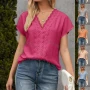 Wholesale Women's Casual Plain V Neck Lace Trim Short Sleeve Blouse preview