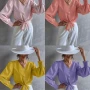 Wholesale Women's Casual Plain V Neck Button Down Long Sleeve Tie Front Blouse preview