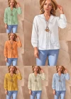 Wholesale Women's Casual Plain Swiss Dot Lace Trim V Neck Long Sleeve Blouse - Liuhuamall