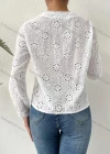 Wholesale Women's V Neck Long Sleeve Eyelet Lace Button Down Plain Blouse AY200# - Liuhuamall