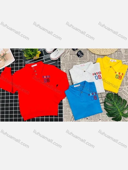 Wholesale Boy's Comfy Long Sleeve Letter Print Button Elastic Polo Shirt