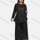 Wholesale Women's Casual Plain Ruched Plus Size Asymmetrical Hem Blouse 2-piece Set Black Clothing Wholesale Market Liuhua
