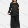 Wholesale Women's Casual Plain Ruched Plus Size Asymmetrical Hem Blouse 2-piece Set preview