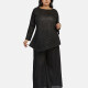 Women's Casual Plain Ruched Plus Size Asymmetrical Hem Blouse 2-piece Set Black Clothing Wholesale Market -LIUHUA