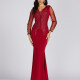 Women's Elegant Deep V Neck Sequin Applique Mermaid Evening Dress 5019# Cadmium Red Clothing Wholesale Market -LIUHUA