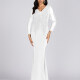 Women's Elegant Deep V Neck Sequin Applique Mermaid Evening Dress 5019# White Clothing Wholesale Market -LIUHUA