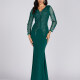 Women's Elegant Deep V Neck Sequin Applique Mermaid Evening Dress 5019# Dark Green Clothing Wholesale Market -LIUHUA