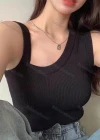 Wholesale Women's Casual Plain Asymmetrical Neck Hollow Out Ribbed Knit Pullover Knit Tank Top - Liuhuamall