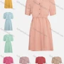 Wholesale Women's Casual Plain V Neck Button Front Knee Length Ruched A-Line Dress preview