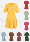 Wholesale Women's Causal V-Neck Trumpet Sleeve Button Pleated Dress - Liuhuamall