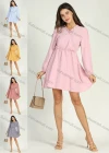 Wholesale Women's Casual V Neck Long Sleeve Ruffle Trims Wrap Short Dress - Liuhuamall