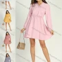 Wholesale Women's Casual V Neck Long Sleeve Ruffle Trims Wrap Short Dress preview