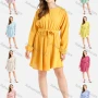 Wholesale Women's Casual Round Neck Long Sleeve Belted Short Pleated Dress preview