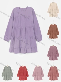 Wholesale Women's Casual Crew Neck Keyhole Back Long Sleeve Layered Short Dress, LIUHUA CLOTHING WHOLESALE