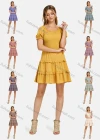 Wholesale Women's Square Neck Flounce Sleeve Shirred Swiss Dot Layered Dress - Liuhuamall