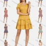 Wholesale Women's Square Neck Flounce Sleeve Shirred Swiss Dot Layered Dress preview