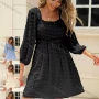 Wholesale Women's Casual Square Neck Lantern Sleeve Swiss Dot Plain Short Dress preview