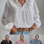 Wholesale Women's Casual Notched Neck Lantern Sleeve Swiss Dot Plain Blouse preview