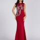 Women's Elegant Asymmetrical Neck Sequin Applique Mermaid Evening Dress 5061# Cadmium Red Clothing Wholesale Market -LIUHUA
