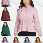 Wholesale Women's Casual Stand Collar Long Sleeve Peplum Keyhole Back Blouse preview