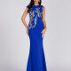Women's Elegant Asymmetrical Neck Sequin Applique Mermaid Evening Dress 5061# Medium Blue Clothing Wholesale Market -LIUHUA
